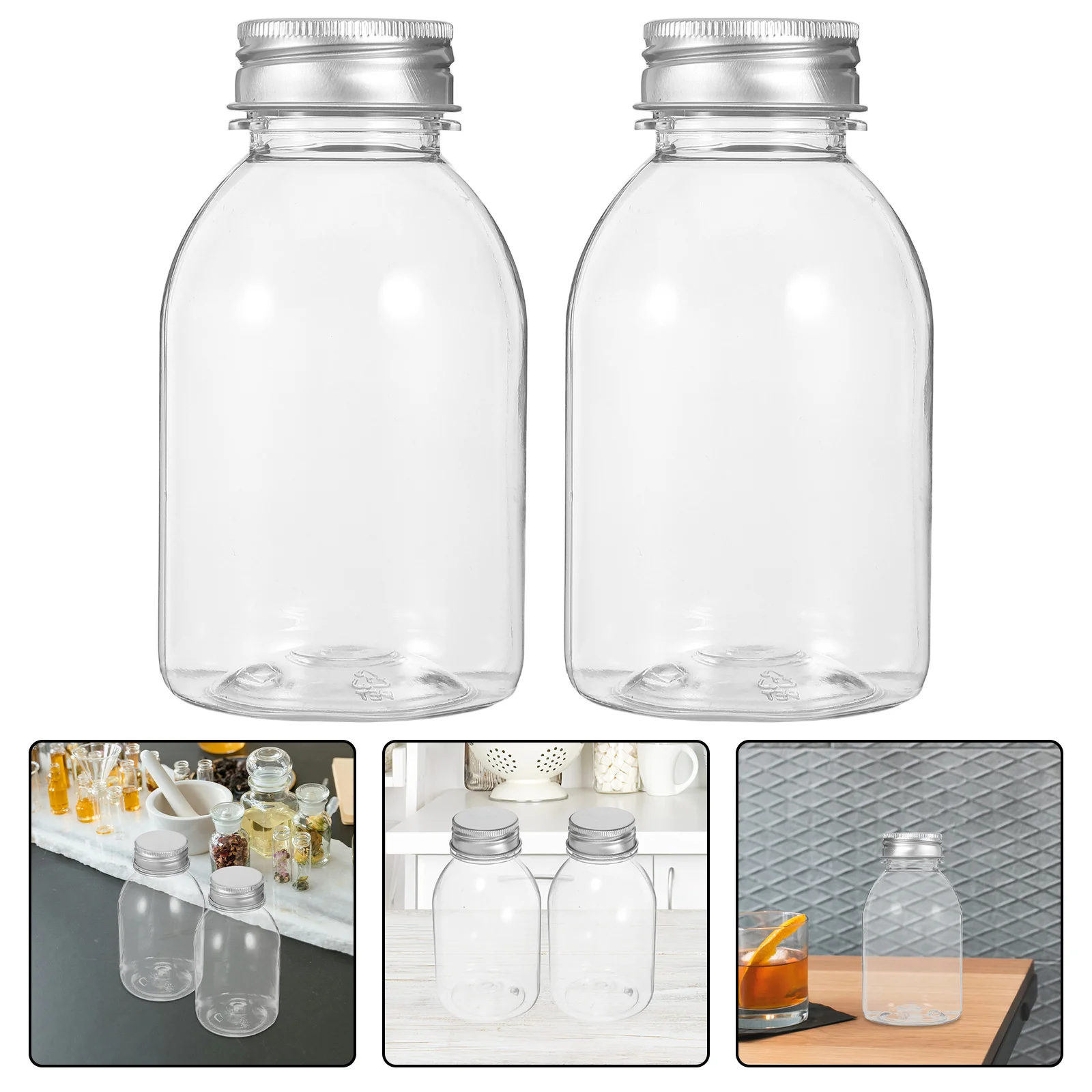 

6Pcs Mini Juice Bottles Reusable Clear Milk Water Bottle Set Flat Bottom Sealed Lid for Home Camping Party Storage Reusable