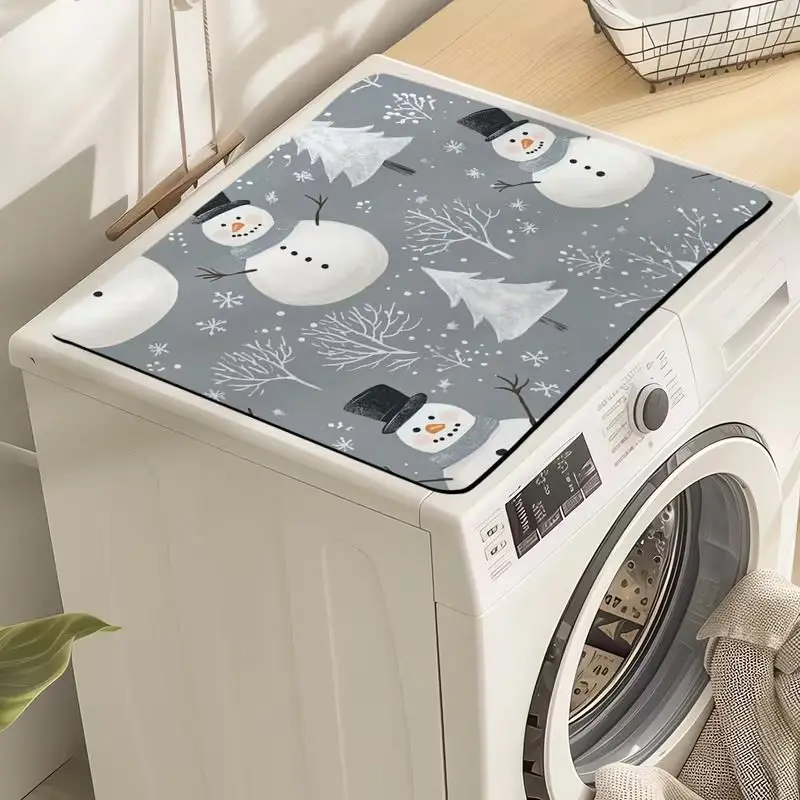VIKAMA Watercolor Greenery Red Berries Christmas Washing Machine Cover Mat Non-Slip Dustproof Dryer Top Protector Pad Home Decor