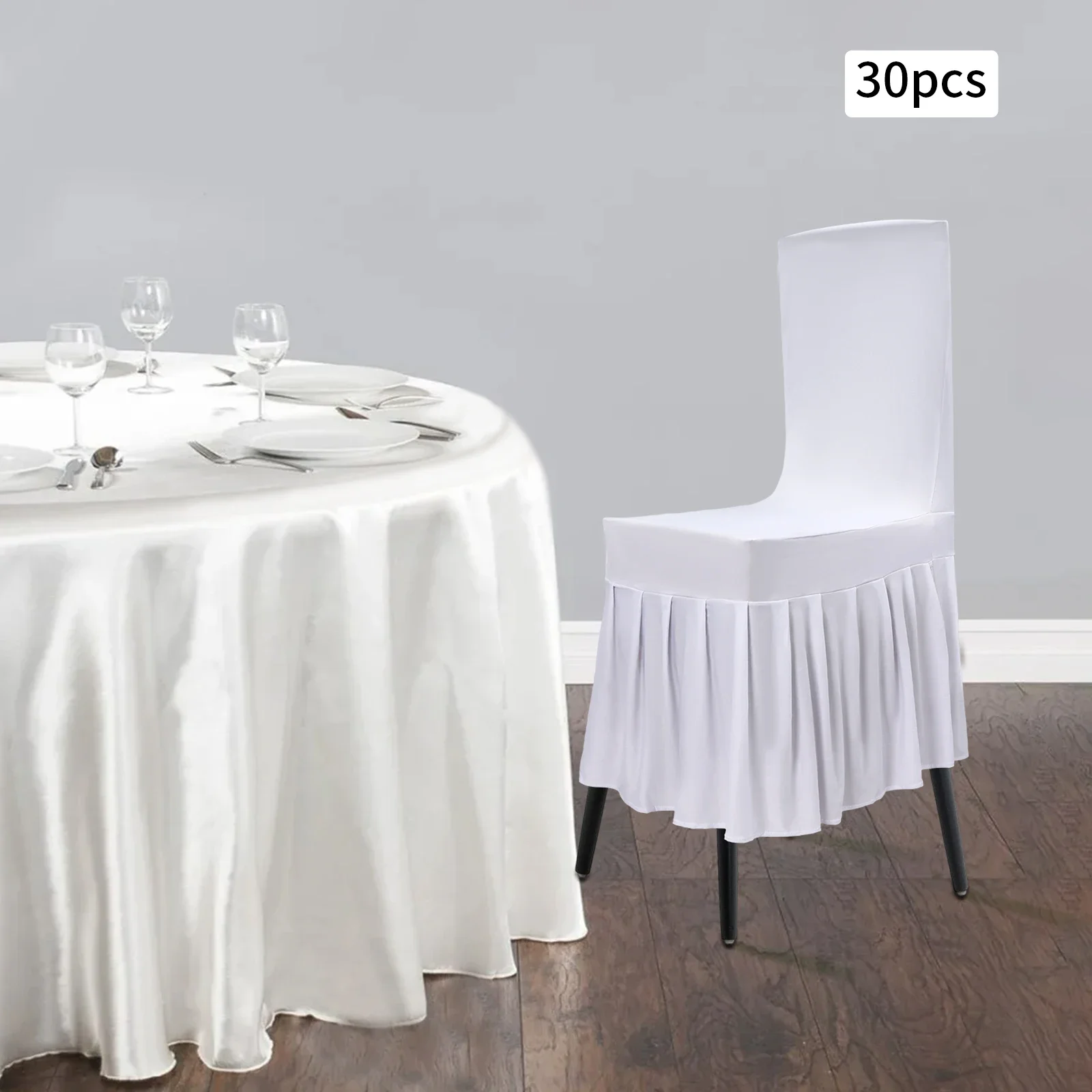 أغطية كراسي قابلة للتمدد مكونة من 30 قطعة، قابلة للغسل في الغسالة ومضادة للبهتان/التجاعيد، تصميم تنورة مكشكشة أنيقة لحفلات الزفاف/الولائم