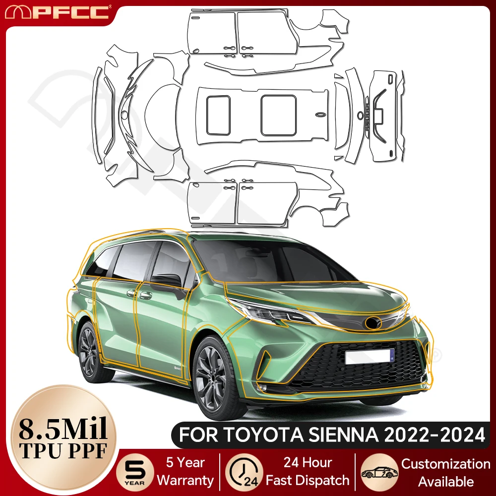 

For Toyota Sienna 2022-2024 8.5Mil TPU Paint Protection Film Pre-cut PPF Bra Car Body Bumper Anti-Scratch Clear Kit Resistant