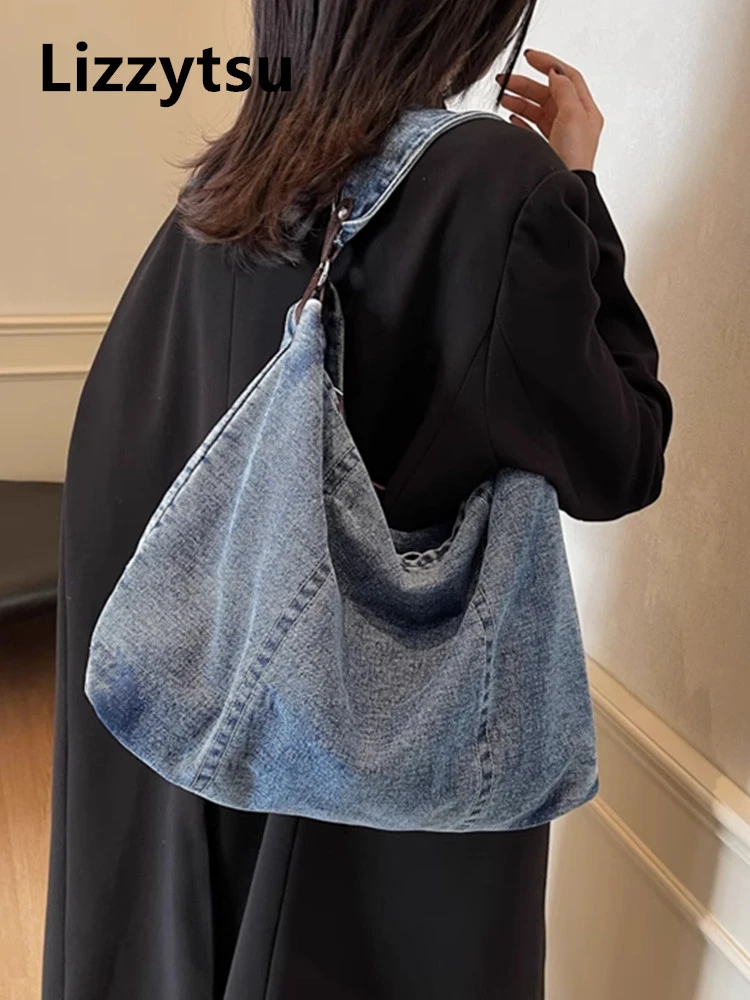 

Lizzytsu Casual Design Denim Shoulder Bags Vintage Korean Large Capacity Bag Women Easymatch Streetwear Crossbody Bag