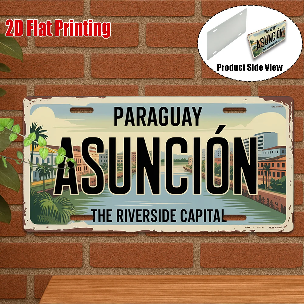 2D Flat,1pc, Vintage Aluminum Sign, Only for Decoration, Outdoor Wall Art , Welcome to Asuncion Sign, The Riverside Capital