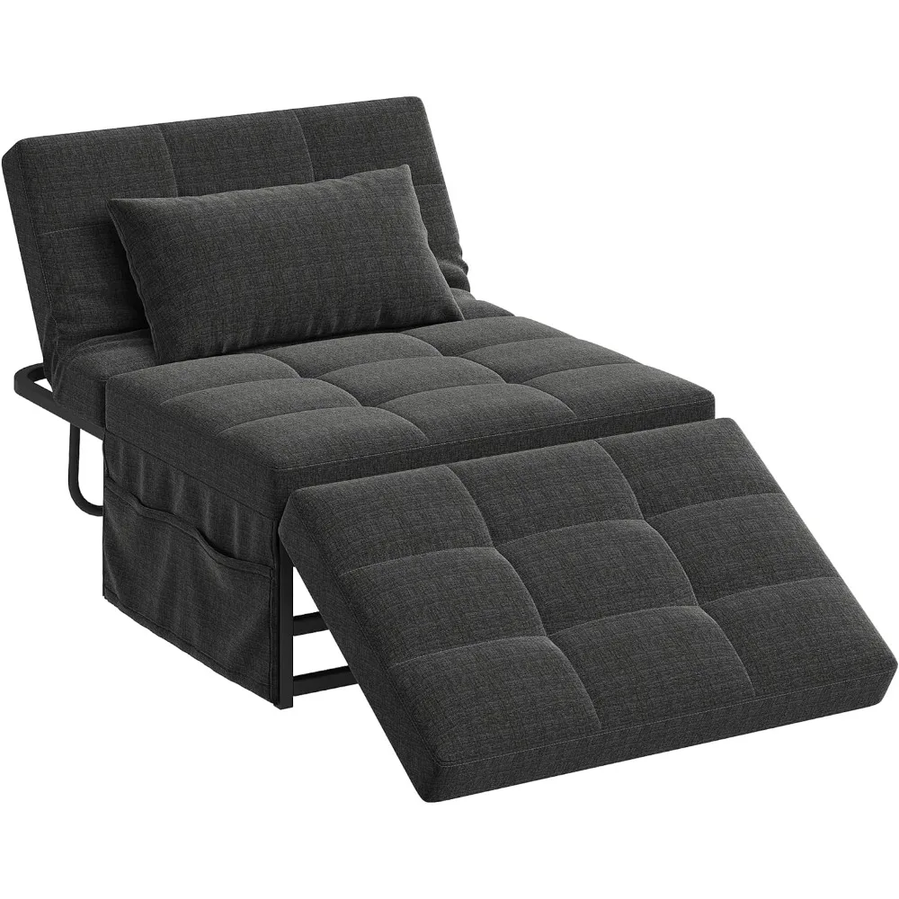 WLIVE Folding Ottoman Bed, 4-in-1 Multi-Function, Convertible Sofa Bed Foot Rest with Adjustable Back for Living Room, Dark Grey