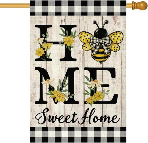 Home Sweet Home Bee House Flag Double Sided 28X40 Inch, Spring Summer Yellow Flo 744759785169 ZZY
