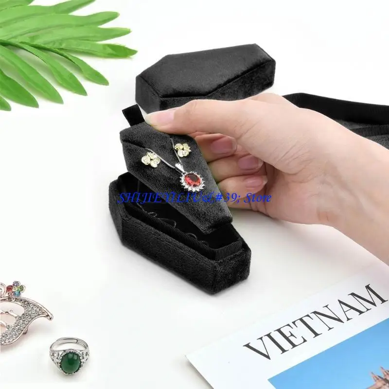 

E21F Simple Japanese Travel Portable Jewelry Box Velvets Jewelry Rings Earrings Coffin Storage Cases