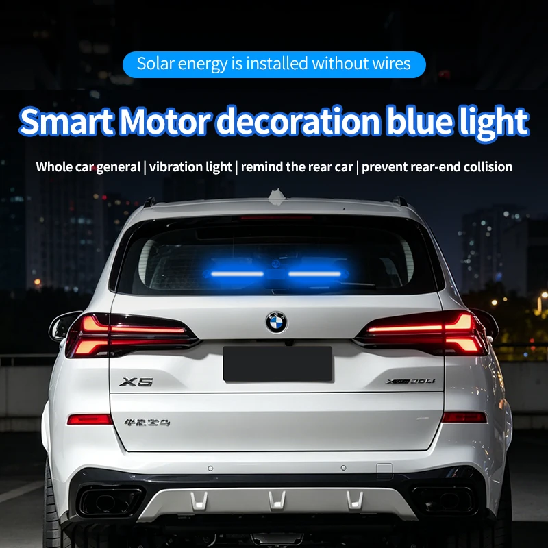 New intelligent driving small blue light warning light, solar powered interior modification decoration atmosphere light