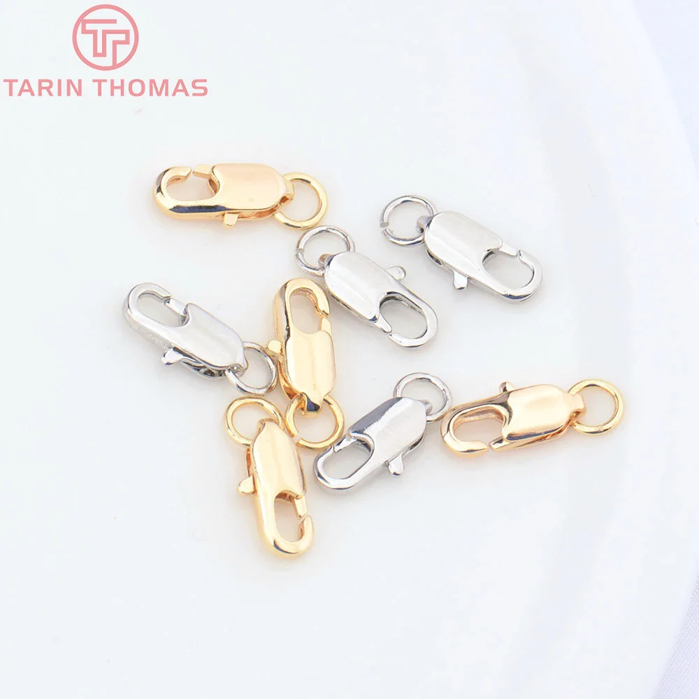 (3328)6PCS 5x12MM 24K Gold Color Plated Brass Rectangle Lobster Clasps Necklace Clasps High Quality Jewelry Accessories