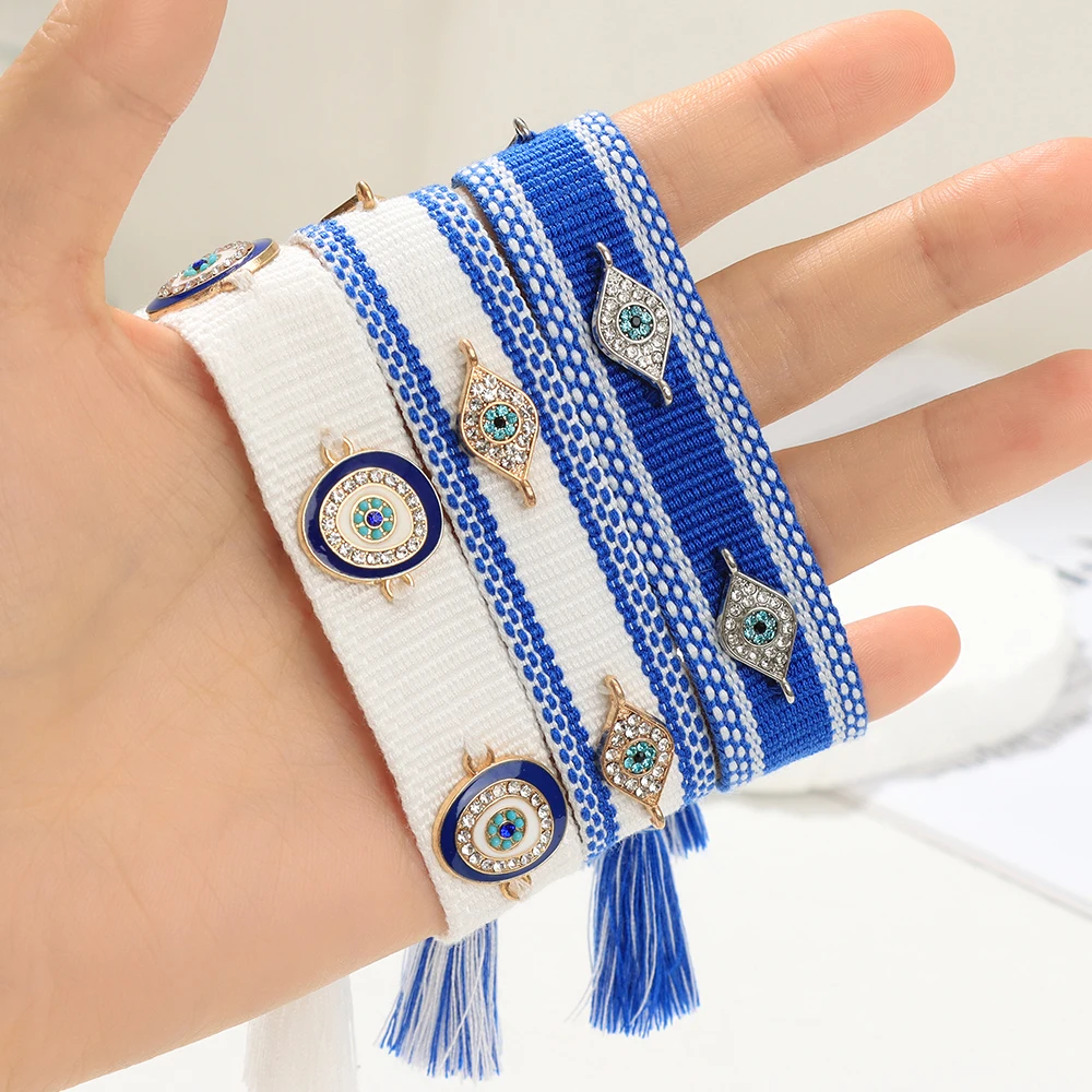 Blue Evil Eye Bracelet Charm Vintage Woven Adjustable Bracelet