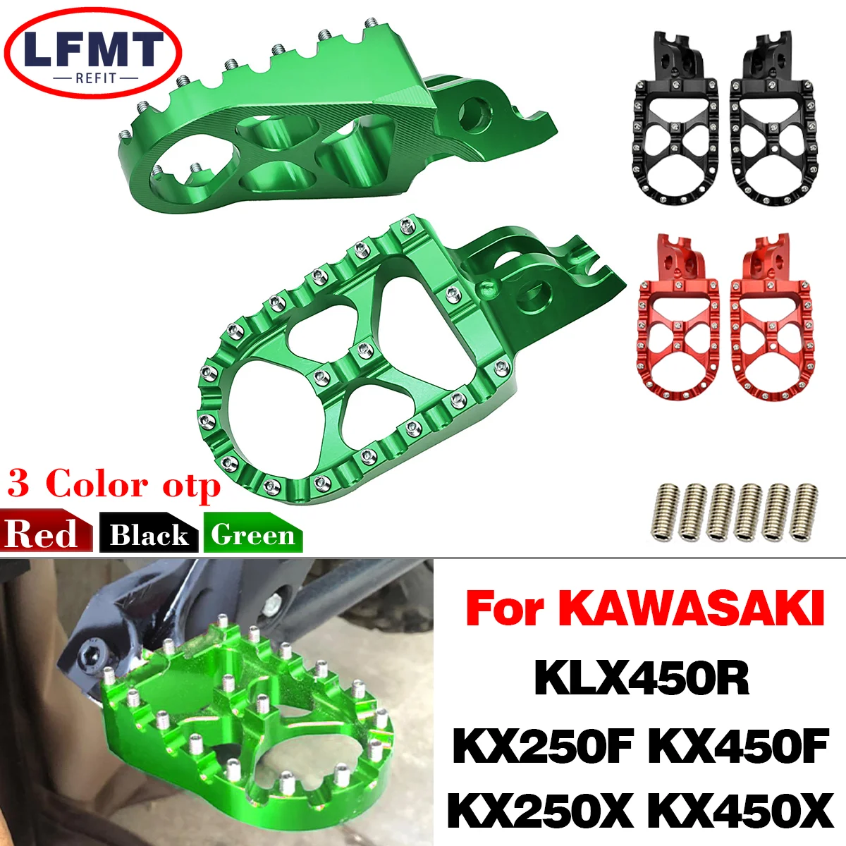 

Motocross CNC Aluminum Rests Pedals Footpegs Foot Pegs For Kawasaki KX250 KX450 KX250F KX450F KX250X KX450X KLX450R 2007-2023