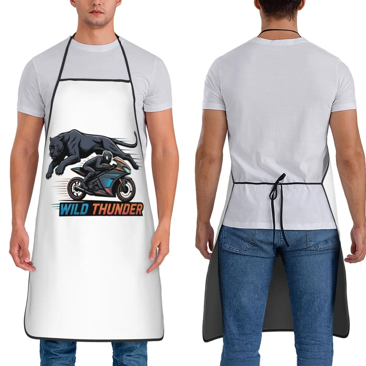 Wild Thunder Panther And Motorcycle Design Aprons Chef Cooking Tablier Bib Kitchen Cleaning Pinafore for Women Men Painting