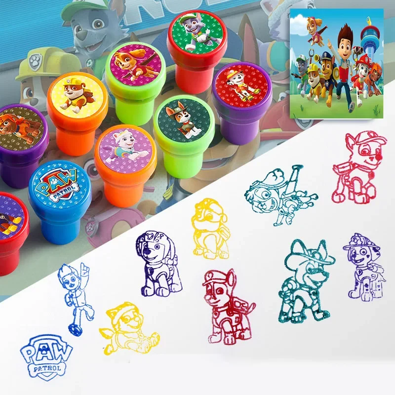 10pcs/set Paw Patrol Seal Stamp Cartoon Chase Marshall Rubble Skye Sanrio Action Figures Colorful Pattern Toys Birthday Gifts