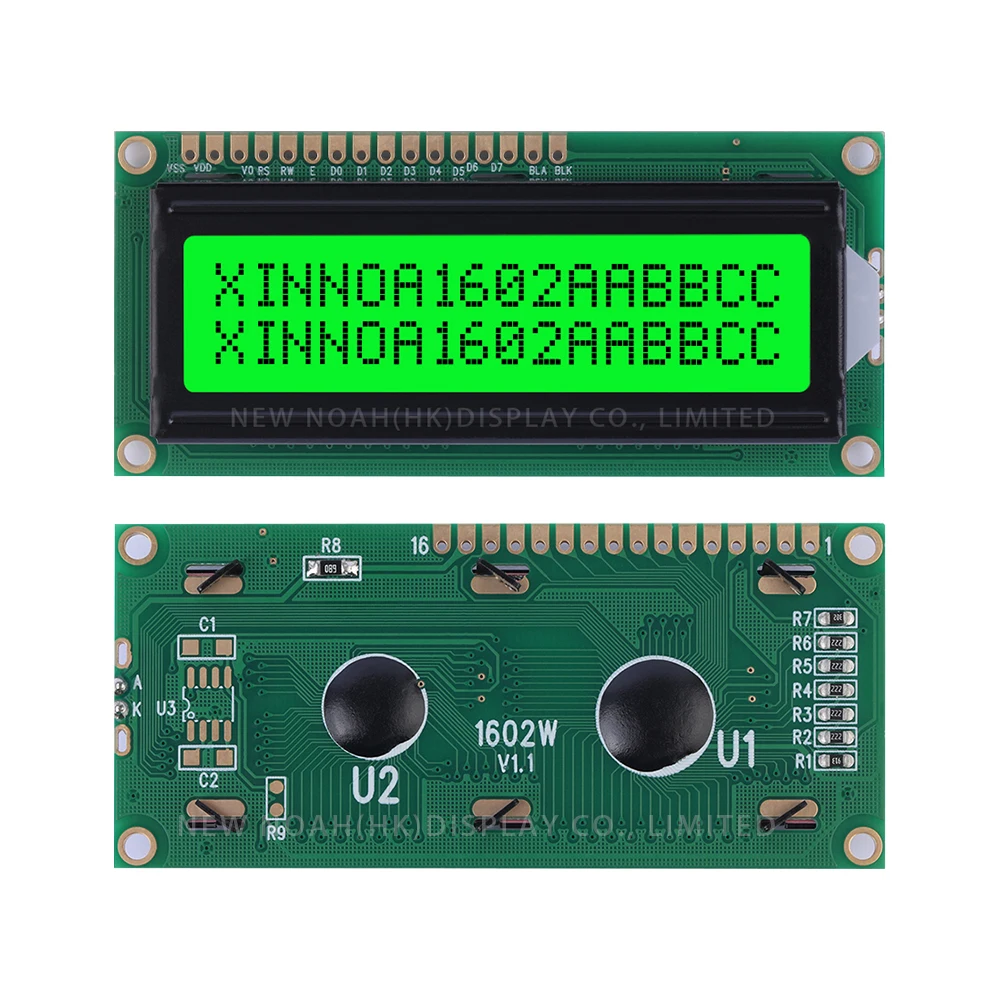 Green Light Black Letters 1602W 16X2 Large Window 02*16 LCD Spot Module Controller ST7066U Character LCD Module Display Screen