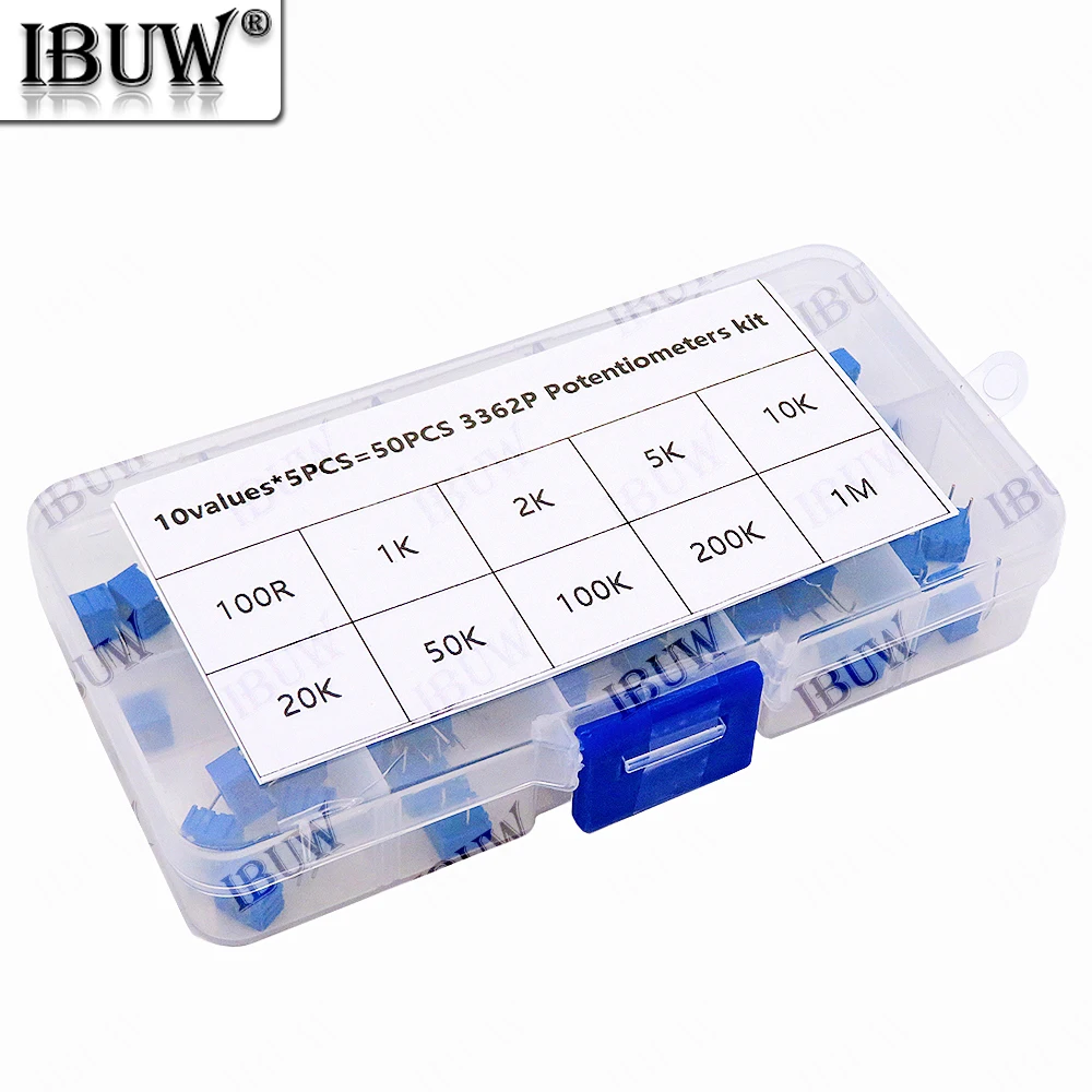 

Набор многооборотных триммерных потенциометров 3362P, 50 шт., 1K, 2K, 5K, 10K, 20K, 50K, 100K, 200K, 1M, высокоточный, регулируемый резистор 3362