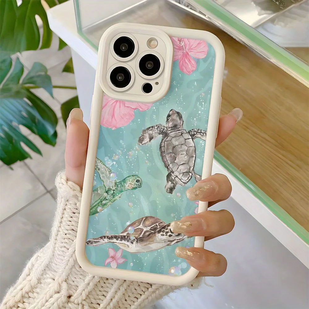 Elegant phone case with turtle flower design, fully protected and stylish for iPhone 17 to 11 Plus Pro Max