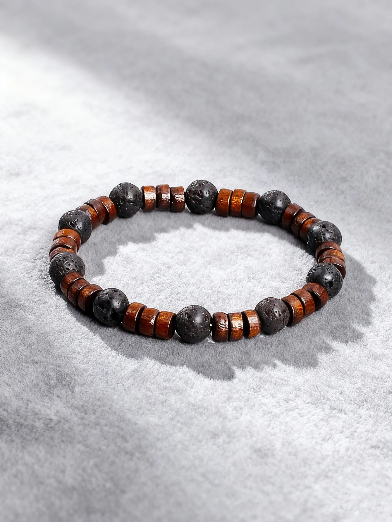 Wood Slice Vintage Brown Bracelet Volcanic Rock Lava Stone Bead Bracelet Reiki Charm Healing Protection Grounding Unisex Jewelry
