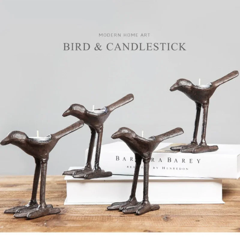 Creative Metal Cast Iron Candlestick Retro Birthday Gift Bird Shape High Foot Candle Holders Candlelight Dinner Ornament
