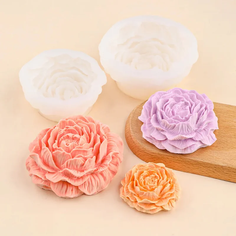 

3D большая силиконовая форма для свечи с цветком пиона, цветущая роза, смоляные формы, подарок на день матери, свадебный декор, цветок, гипсовая форма