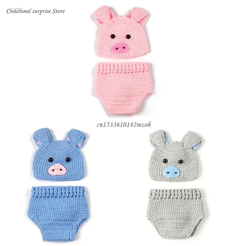 

Pig Costume Newborn Crochet Baby Photo Outfits Newborn Photography Props Dropship