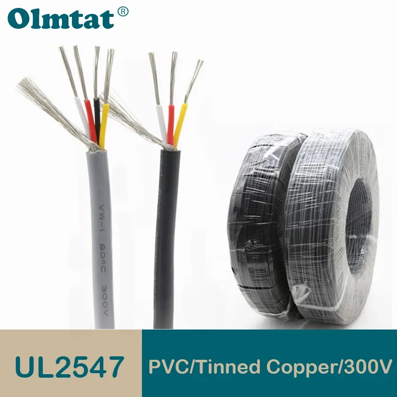 1-10M Black UL2547 PVC Shielded Wire  30 28 26 24 22 20 18 16AWG Signal Shielded Cable 2 3 4 5 6 7 8Cores Channel Audio Line