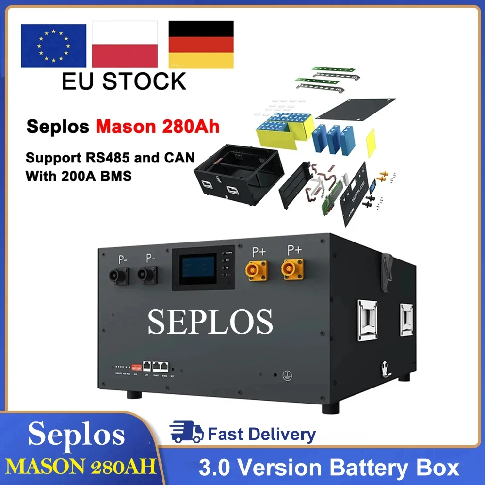 Versione 3.0 Kit fai da te 48V 280ah LiFePO4 Custodia per batteria 51.2V Box Seplos BMS Smart Active Balance Equalizzatore 2A per energia solare