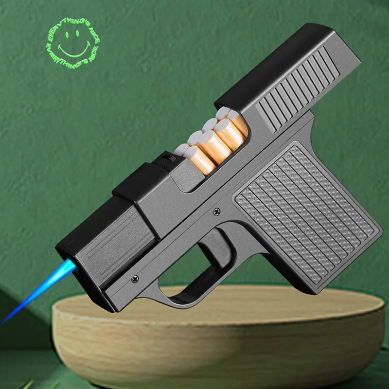 Coole pistoolvormige winddichte riem, 3 sigarettenpakjes, aansteker, opblaasbare buitenaansteker met jet-turbine, gepersonaliseerd cadeau voor mannen