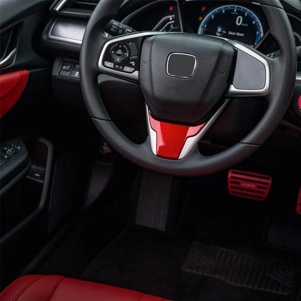 A10E-غطاء عجلة قيادة السيارة لوحة الكسوة الداخلية لـ 10Th Gen Honda Civic 2020 2019 2018 2017 2016 - أحمر