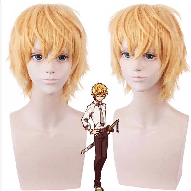 

men's anime , European and American short with upturned style, universal cosplay fake hair, yellow wig