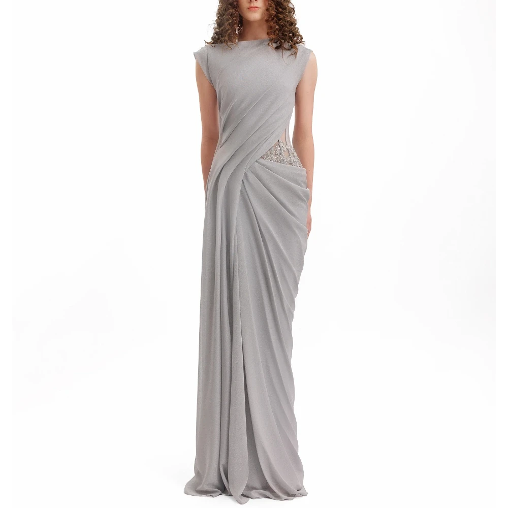 Maßgeschneiderte ärmellose Abendkleider mit Falten, elegantes, rückenfreies, bodenlanges Promi-Kleid, exquisites, hochwertiges Ballkleid