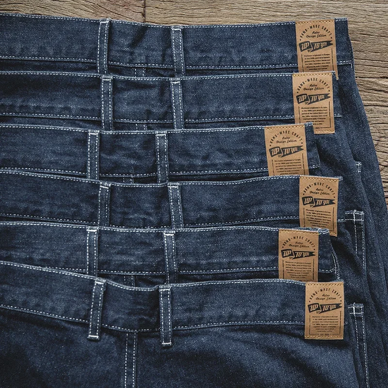 Maden calças largas masculinas, azul escuro, jeans largos grandes, calças retas soltas, roupas de trabalho, tamanho 28 a 36, 11,5 onças