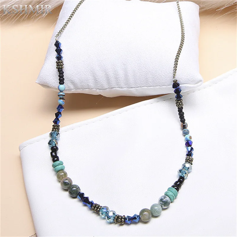 

2022 new European and American style glass beads and turquoise beads necklace exquisite female accessories