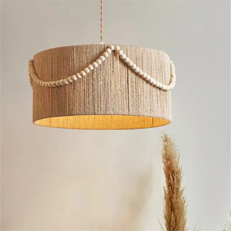 

Японский подвесной светильник из ротанга, круглый барабан, лампа из пеньковой веревки, ресторан, магазин, отель, богемные подвесные потолочные светильники