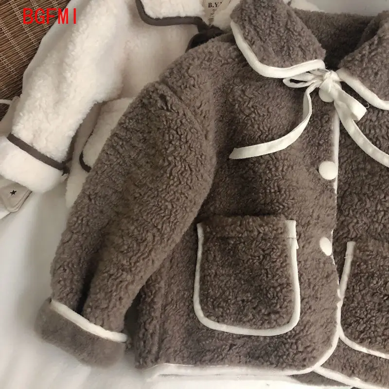 1-10Y Fashion Fleece Thick Infant kid Warm Coat Child Outwear Collar Tie Girl Clothes Baby Fake Fur Winter Jacket