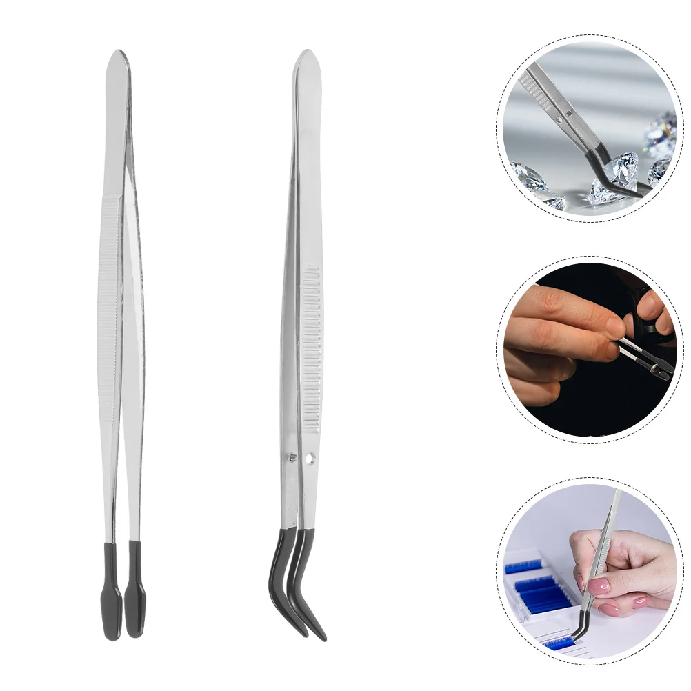 2Pcs Stamp Tweezers Stainless Steel Ergonomic Lightweight Craft Tweezers for Hobby Stamp Collecting Eyebrow Eyelash False Lash