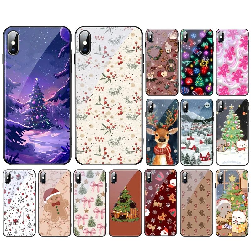 

Cartoon Cute Christmas Glass phone case For iPhone 17 Pro Max Air 17 16 15 14 13 Pro Max 15 16 Pro 15Plus Case