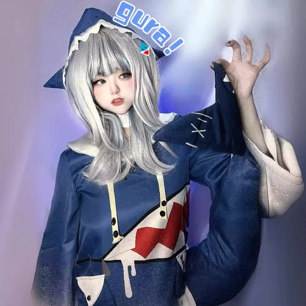 Disponible en stock: Disfraz de Cosplay de Hololive ENG Gawr Gura, Sudadera con Capucha de Tiburón Adorable para Mujer, Disfraz de Youtuber para Halloween