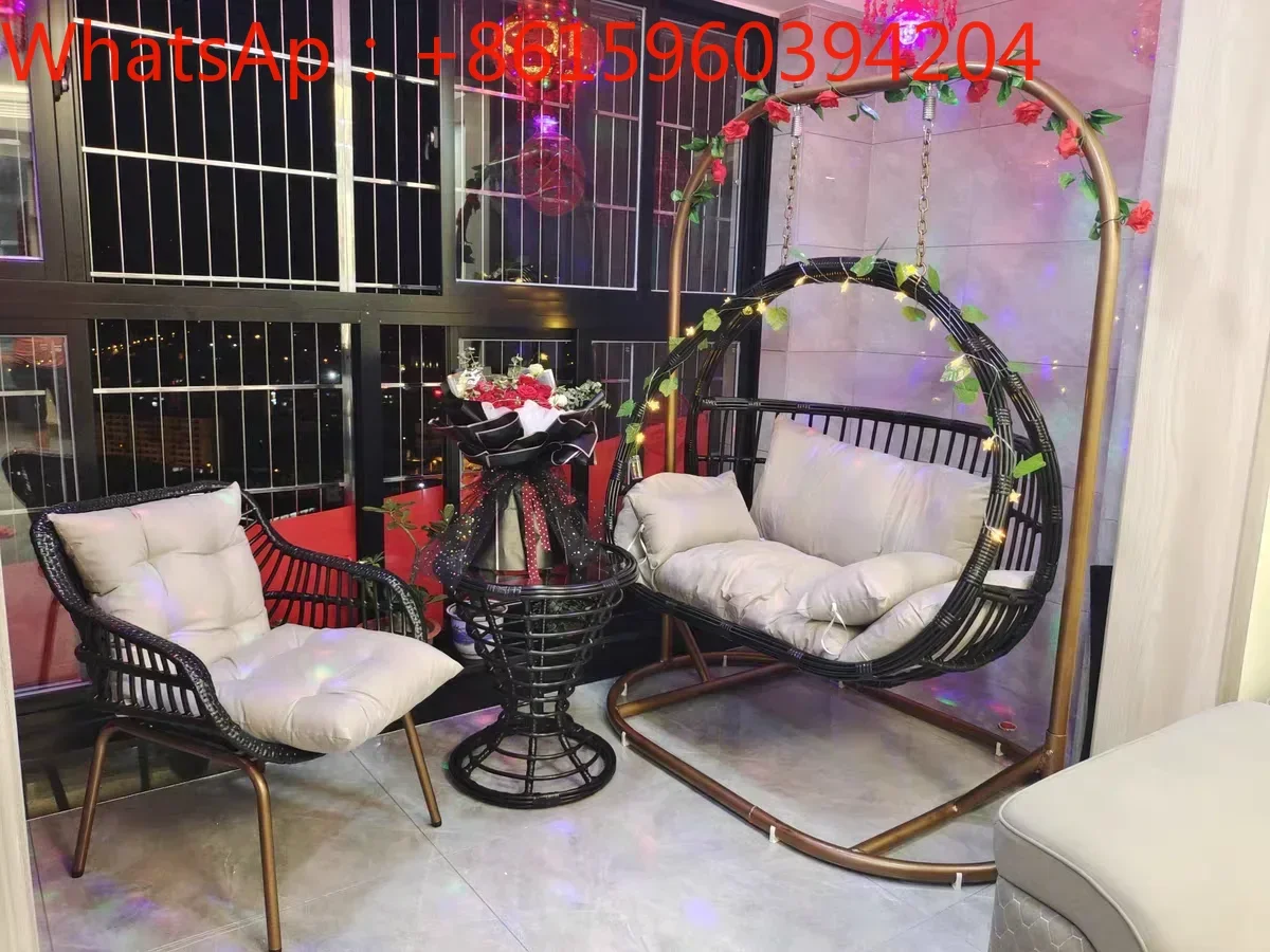 Balcony rocking chairHanging basket rattan chair swing outdoor bird's nest indoor balcony table chair household hammock lazy