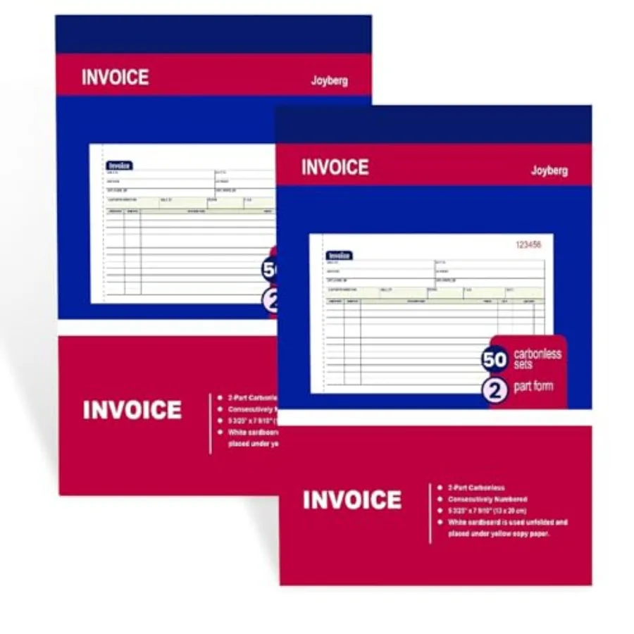 

2 Packs Invoice Book for Small Business 2-Part Carbonless, 5-1/8"x7-29/32" Receipt Book for Small Business, White/Canary Invoic