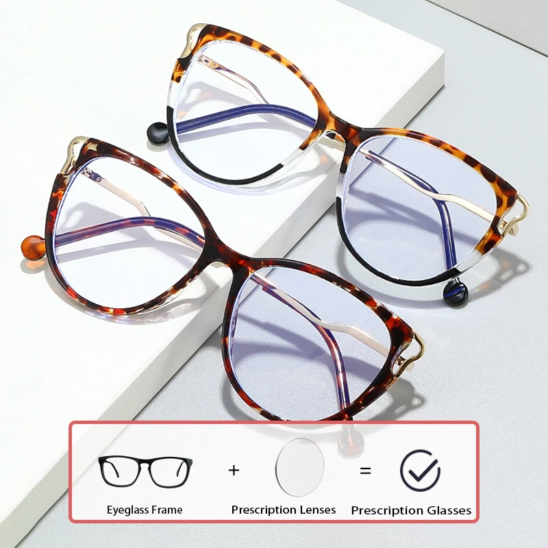 

Fashion Cat Eye Optical Glasses Designer Leopard Print Women Anti-blue Light Eyeglasses Outdoor Office Myopia Reading Eyeglasses