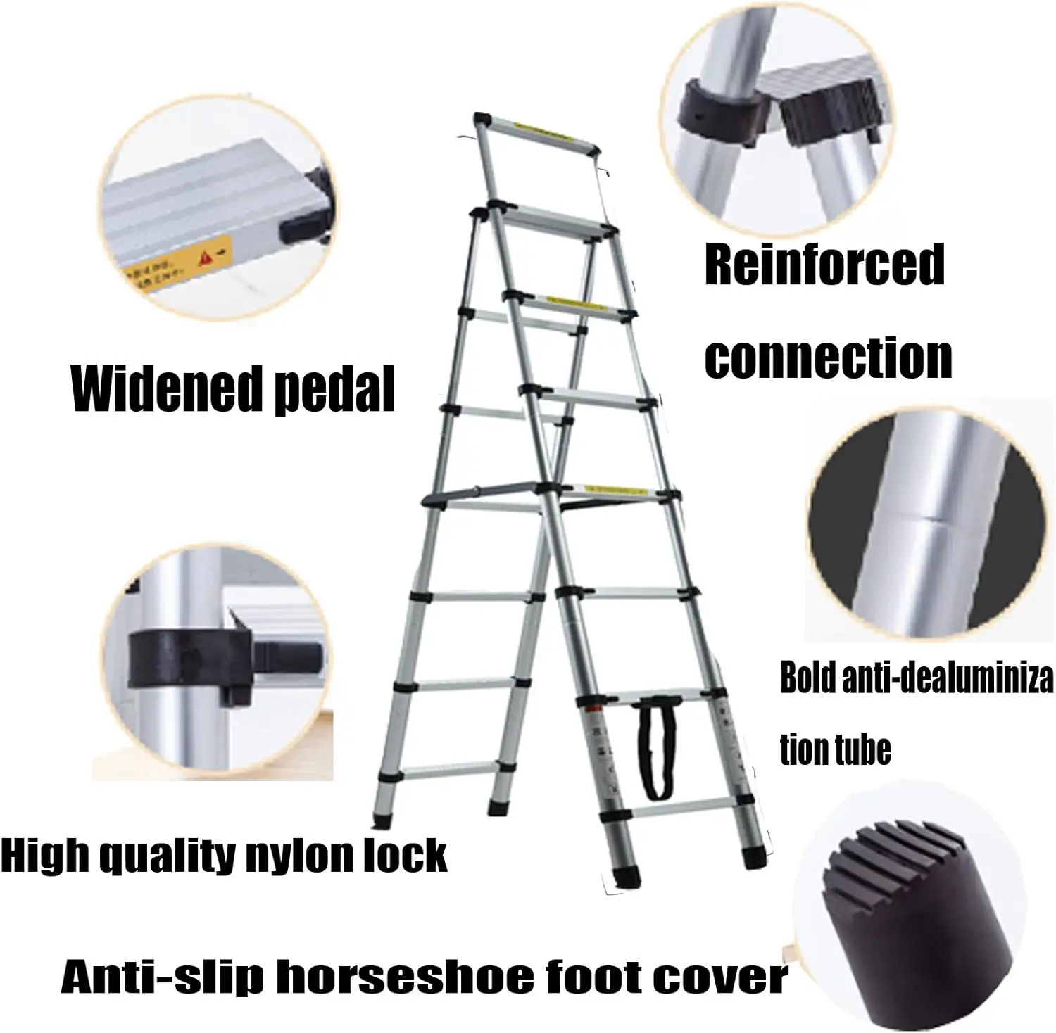 บันได 20FT บันไดขยาย 2 ตะขอที่ถอดออกได้อลูมิเนียม Telescopic บันไดพับบันไดขยาย 244 "Multi