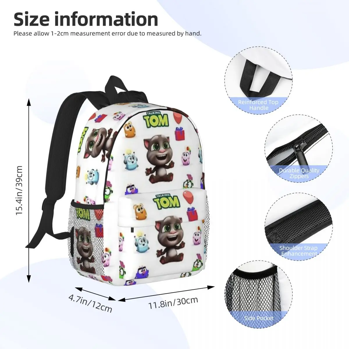 Mochila con estampado de Tom parlante para niños y niñas, morral escolar informal, bolso de hombro para ordenador portátil, gran capacidad