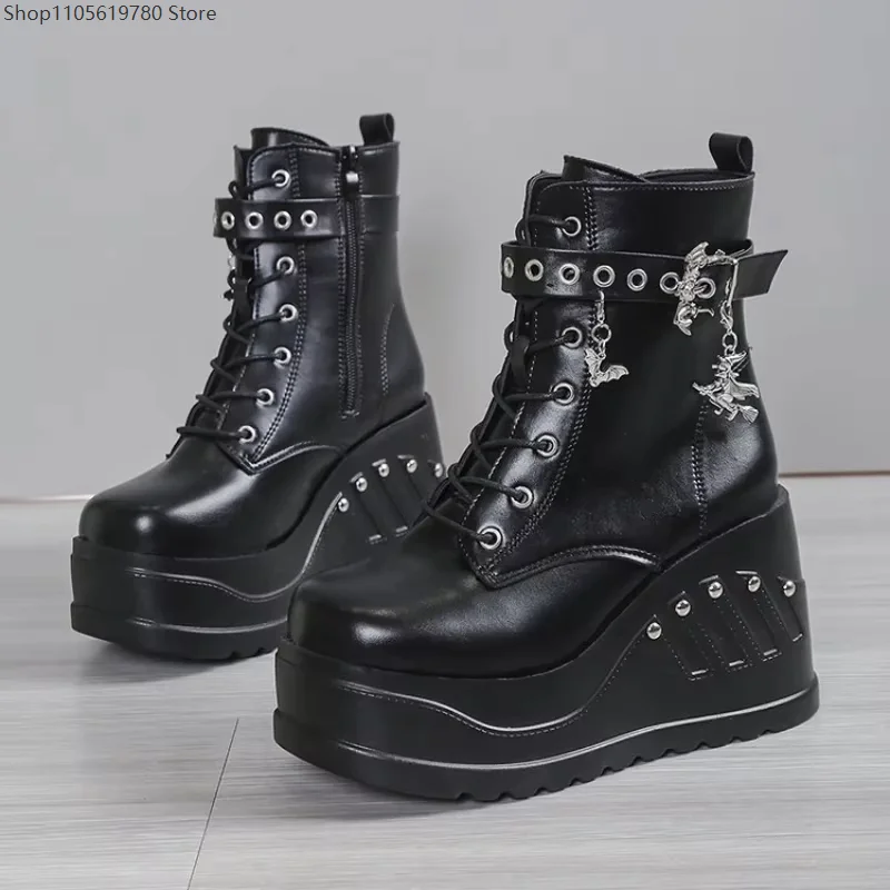 Ladies Punk Goth Wedge Heel Platform Boots Large Size 43 Stylish Street Look Cosplay Dress‑Up Daily Wear Women's Tall Footwear 4
