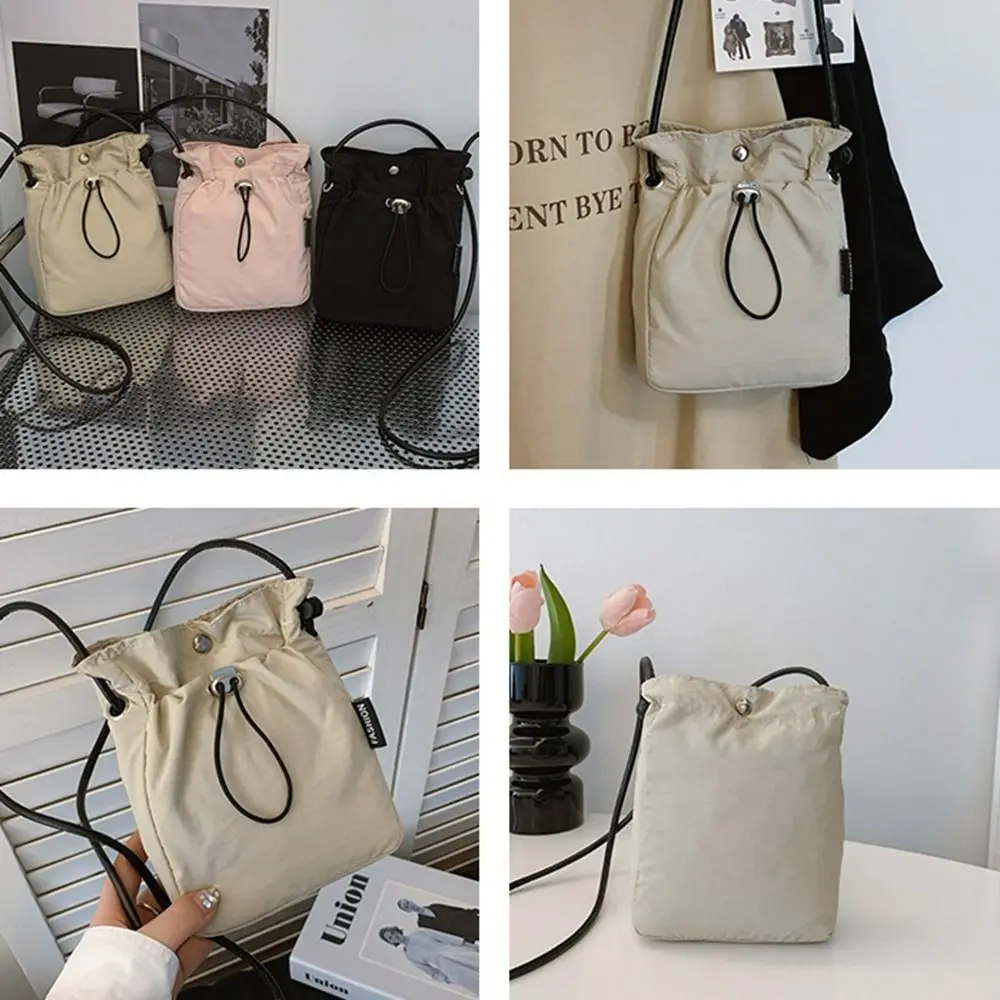 Korean Style Drawstring Canvas Bag Purse Solid Color Nylon Shoulder Bag Wallet Bags Crossbody Bag Mobile Phone Bag Office Worker