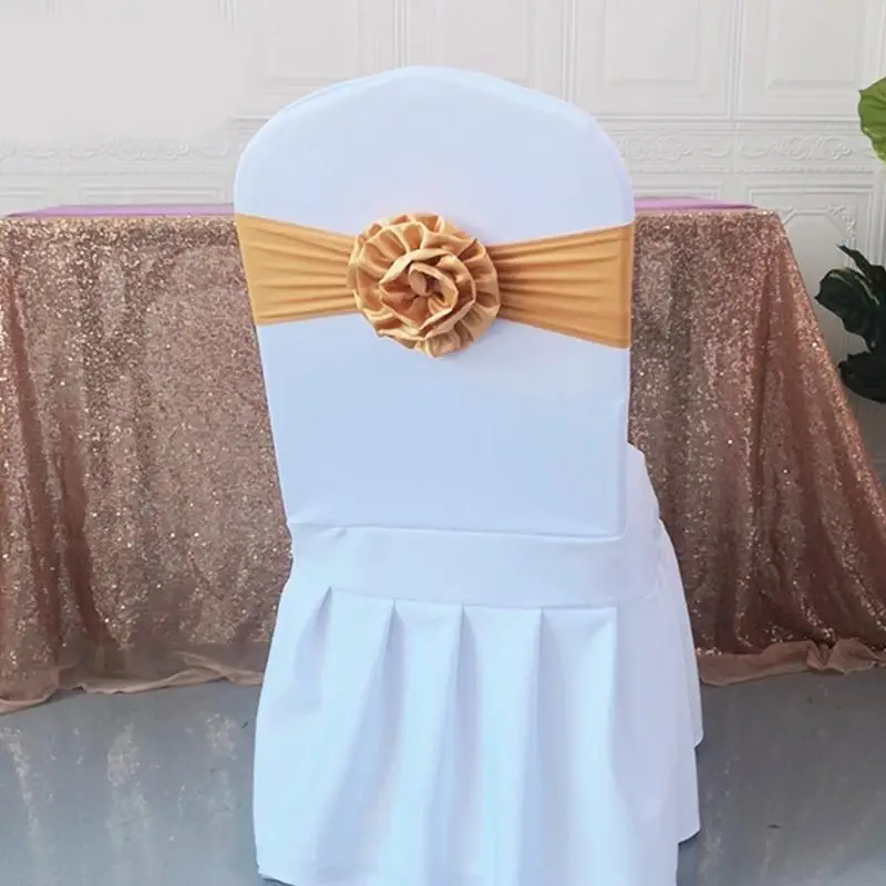 

31BB White Flower Chair Ties Artificial Rose Flowers Bows Wedding Chair Sashes