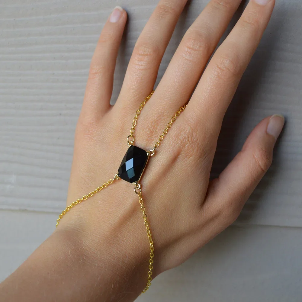 Stonefans Black Rectangular Bracelet Women Charm Y2K Fashion Adjustable Accessories Rhinestone Bangles Women Jewellery Trending