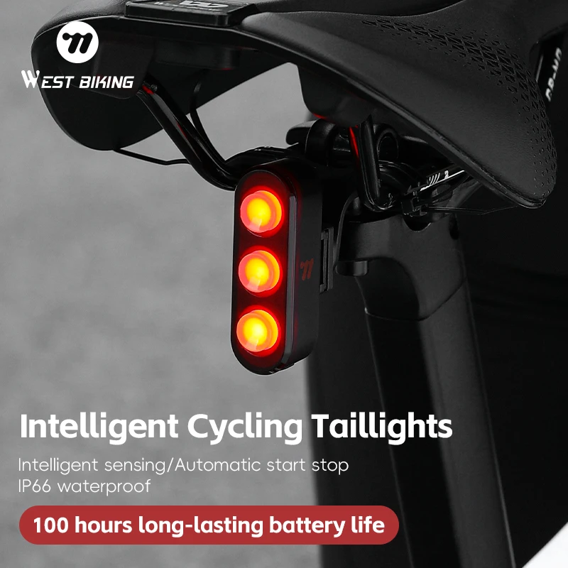 WEST BIKING Smart Bike Rear Light Auto Start/Stop Brake Sensing Cycling Rear Light Rechargeable Waterproof LED Bicycle Taillight