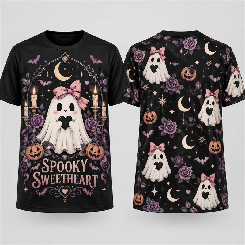 Vintage Gothic Halloween 3D Print T Shirt Men Women Skull Moth Snake Ghost Cat Eye Roses Short Sleeve Spooky Party Costume Tee