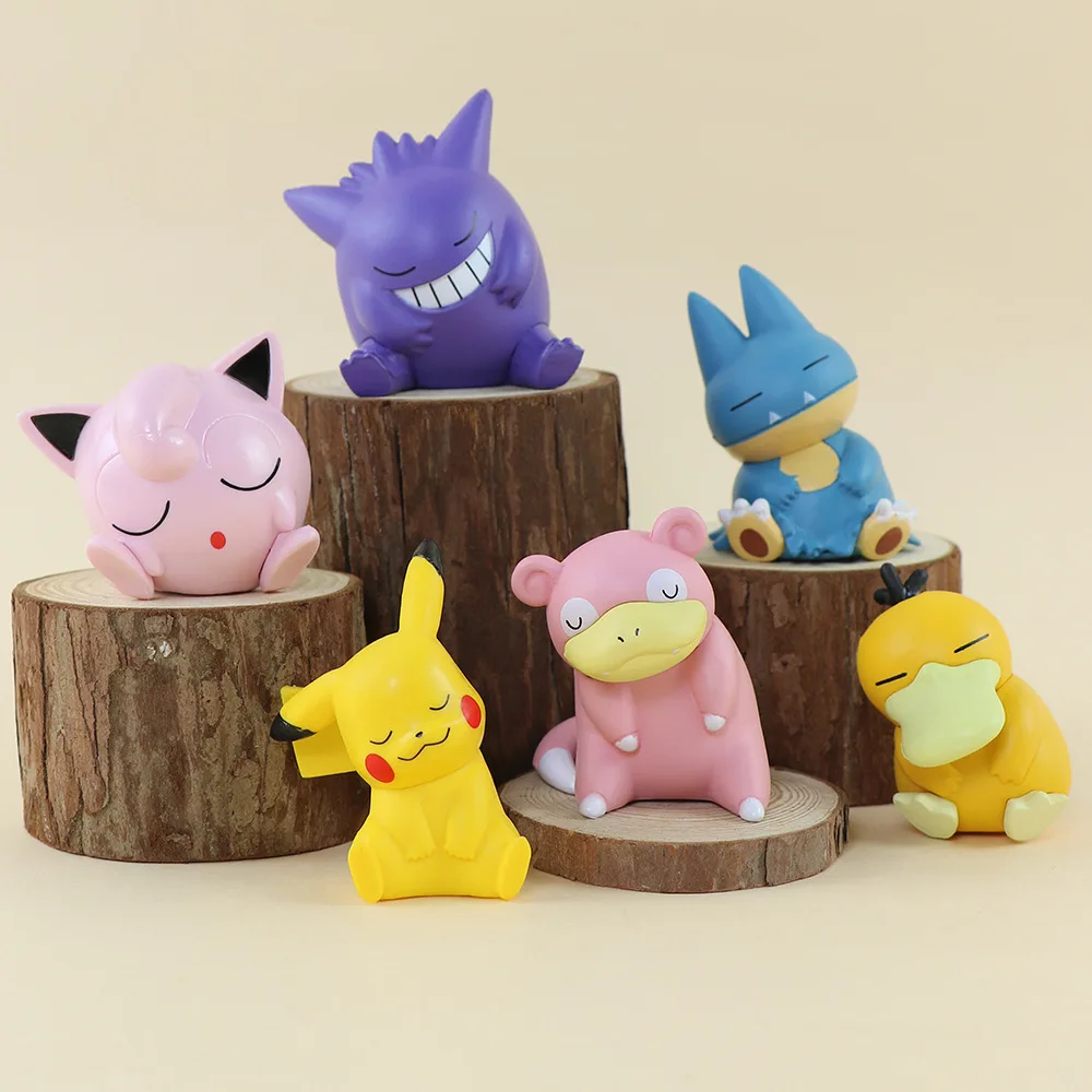 6Pcs/Lot Pokemon Toys Sit Shoulder to Shoulder Pikachu Rowlet Gengar Piplup Collection Dolls Accessories Children Birthday Gift