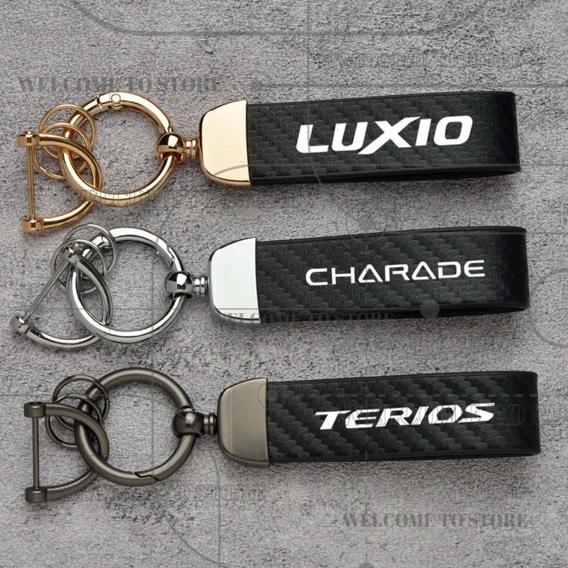 Carbon Fiber For Daihatsu Charade Luxio Terios Emblem Fashion Leather Keychain Men Women Car Key Ring Auto Accessories