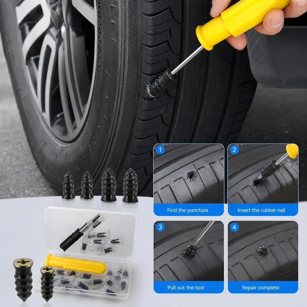 30 Stück LKW- und PKW-Reifenreparaturwerkzeug, schlauchloser Reifennagel, Perforationsreparaturwerkzeug, Gumminagel