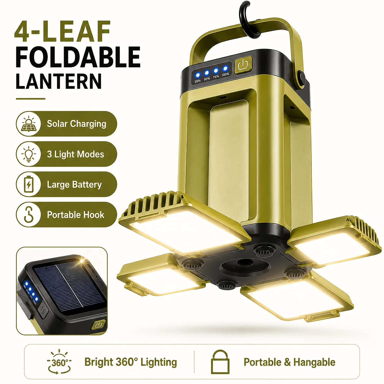 Solar Outdoor Portable Camping Light Solar&USB-C Charging Foldable 2000/2400mah Power Bank Portable Tourism Hanging Tent Light